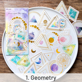 Space-themed Gold Foil Washi Stickers - Geometric, Origami Crane, Text, Magic sku-1