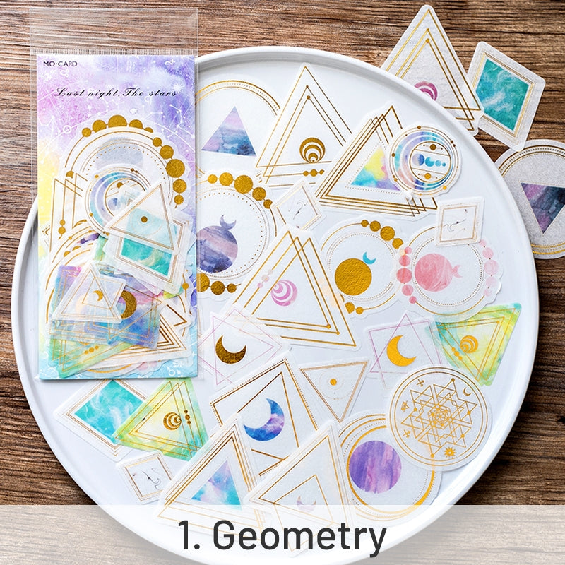 Space-themed Gold Foil Washi Stickers - Geometric, Origami Crane, Text, Magic sku-1