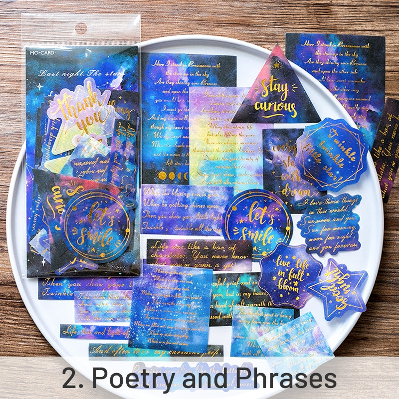 Space-themed Gold Foil Washi Stickers - Geometric, Origami Crane, Text, Magic sku-2