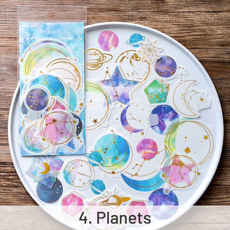 Space-themed Gold Foil Washi Stickers - Geometric, Origami Crane, Text, Magic sku-4