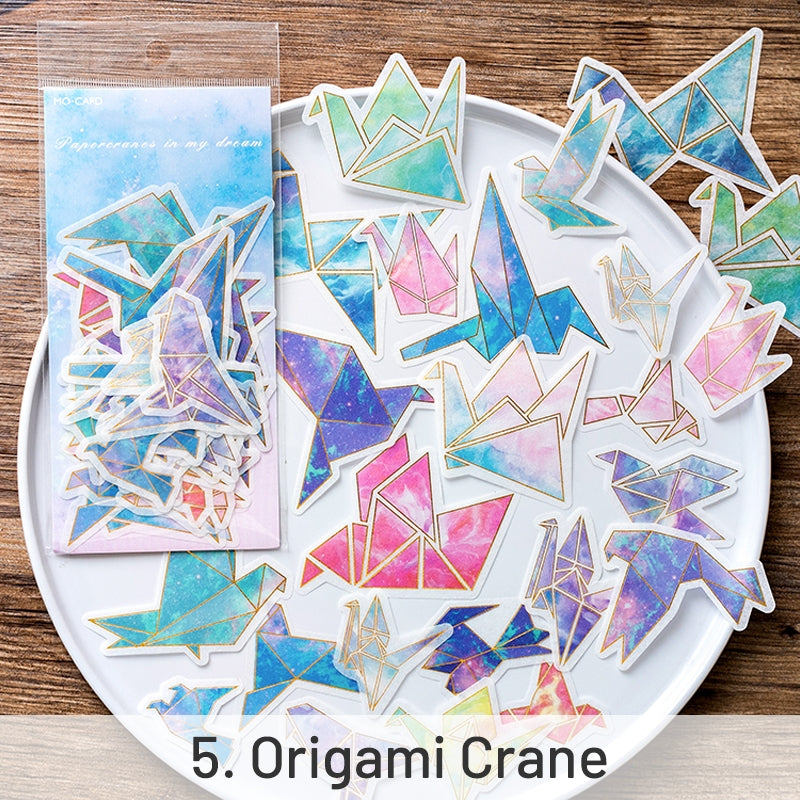 Space-themed Gold Foil Washi Stickers - Geometric, Origami Crane, Text, Magic sku-5