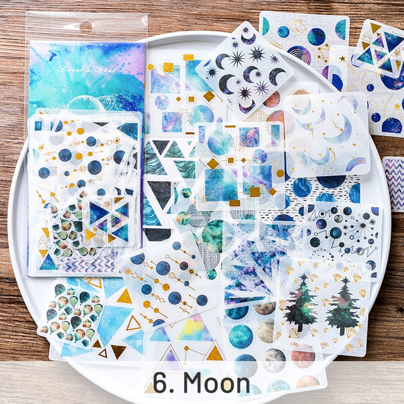 Space-themed Gold Foil Washi Stickers - Geometric, Origami Crane, Text, Magic sku-6