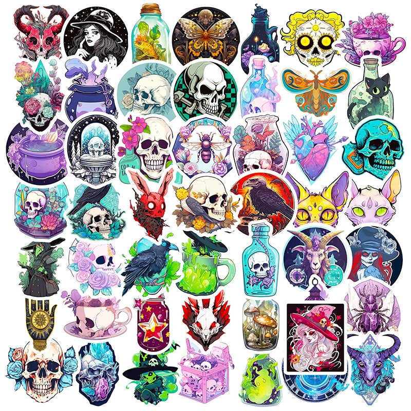 Spooky Skeleton Apothecary Vinyl Sticker - Bottles Animals a