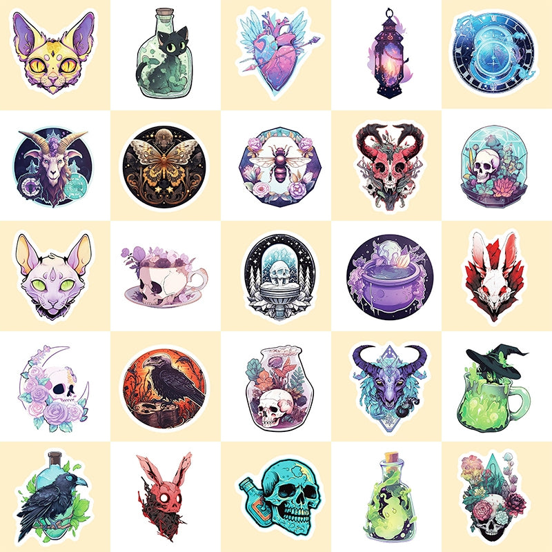 Spooky Skeleton Apothecary Vinyl Sticker - Bottles Animals b1