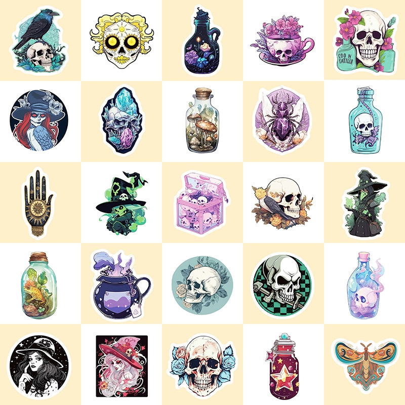 Spooky Skeleton Apothecary Vinyl Sticker - Bottles Animals b2
