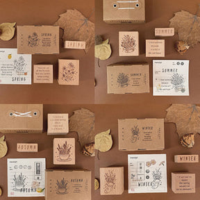 Spring, Summer, Autumn and Winter Retro Imprint Plant DIY Wooden Stamp Set 13