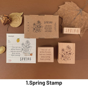 Spring, Summer, Autumn and Winter Retro Imprint Plant DIY Wooden Stamp Set 1