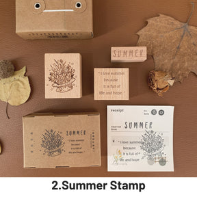 Spring, Summer, Autumn and Winter Retro Imprint Plant DIY Wooden Stamp Set 2