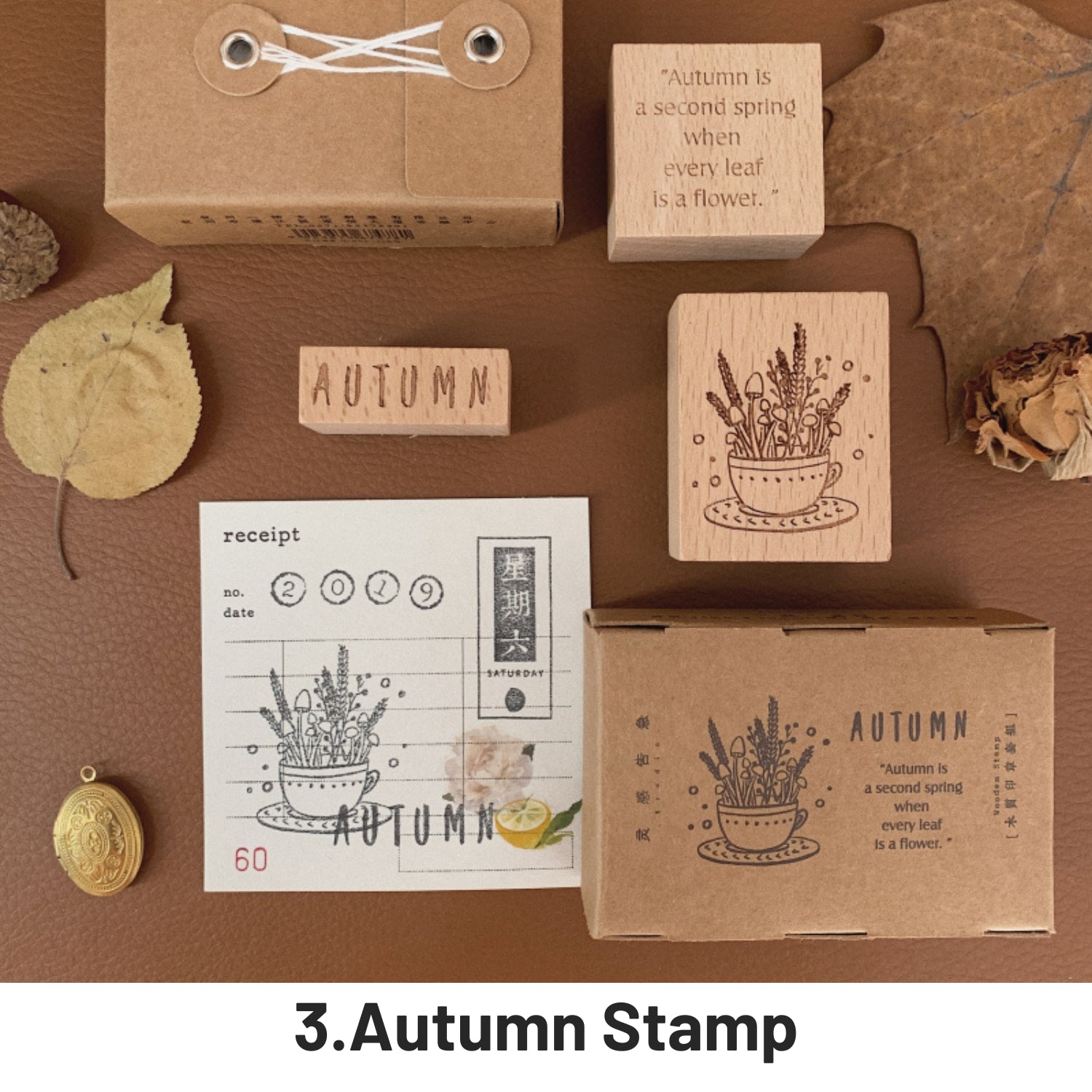 Spring, Summer, Autumn and Winter Retro Imprint Plant DIY Wooden Stamp Set 3