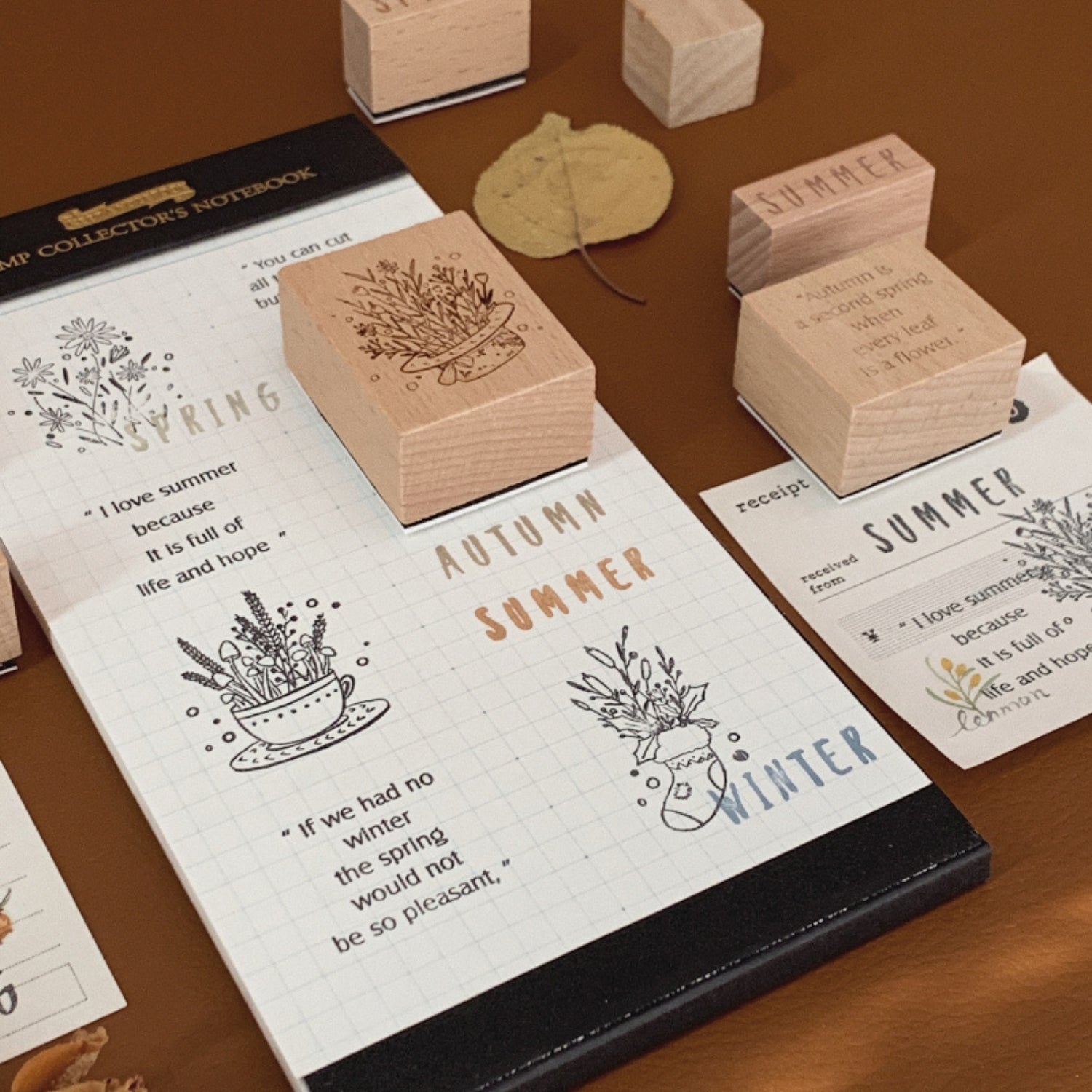Spring, Summer, Autumn and Winter Retro Imprint Plant DIY Wooden Stamp Set 6