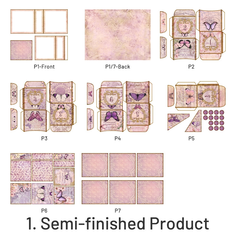 Square Pink Butterfly Handmade Junk Journal Folio Kit - Stamprints7