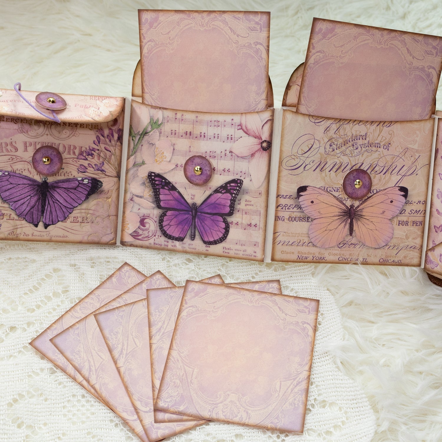 Square Pink Butterfly Handmade Junk Journal Folio Kit 6