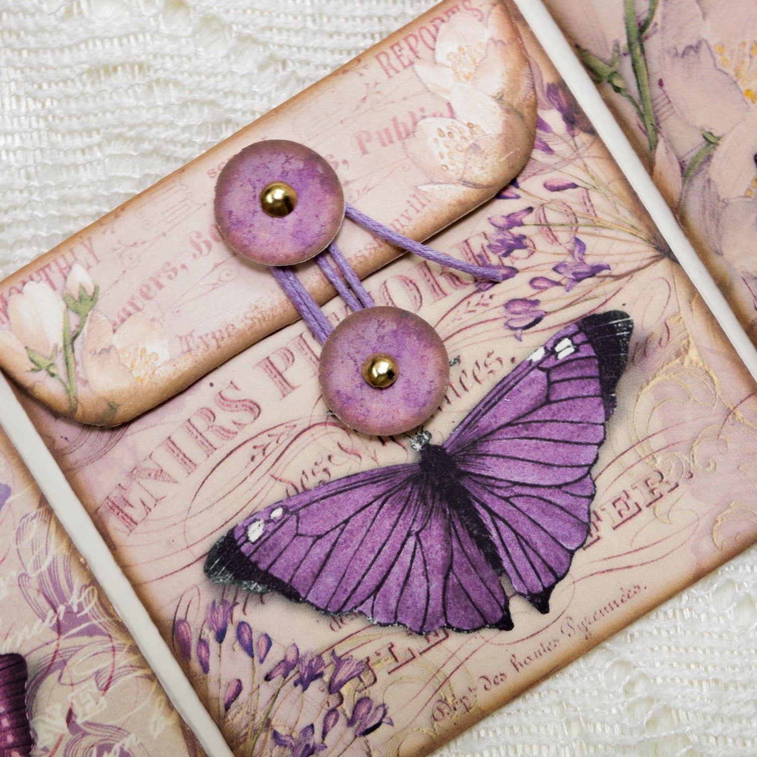 Square Pink Butterfly Handmade Junk Journal Folio Kit 7