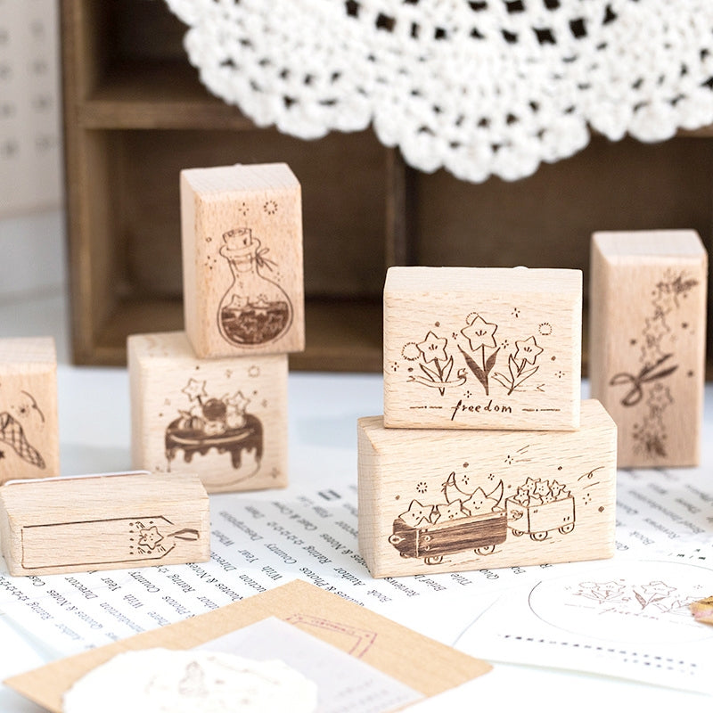 Star Sea Series Cartoon Plant Star Wooden Rubber Stamp a