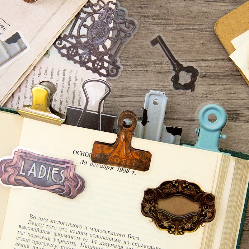 Steampunk PET Stickers - Clamp, Gear, Key, Lock, Blank Sign b1