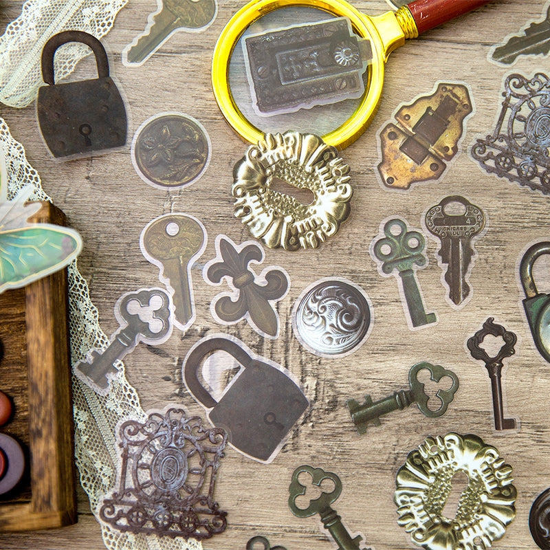 Key Sign Stickers Transparent Steampunk Stickers | Vintage Gears & Keys | Stamprints
