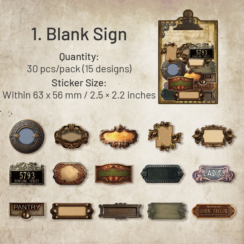 Steampunk PET Stickers - Clamp, Gear, Key, Lock, Blank Sign sku-1