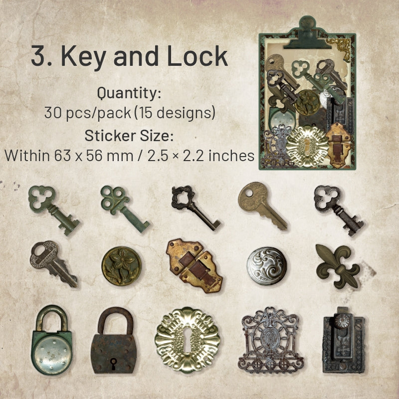 Steampunk PET Stickers - Clamp, Gear, Key, Lock, Blank Sign sku-3