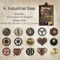 gear labels Transparent Steampunk Stickers | Vintage Gears & Keys