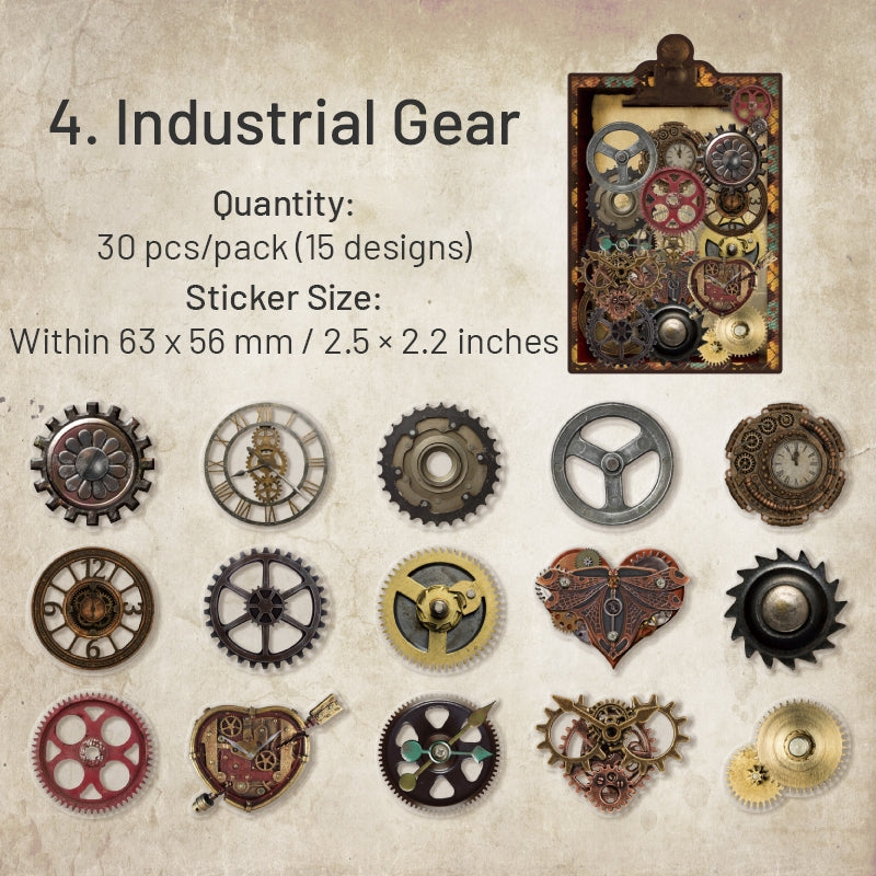 Steampunk PET Stickers - Clamp, Gear, Key, Lock, Blank Sign sku-4