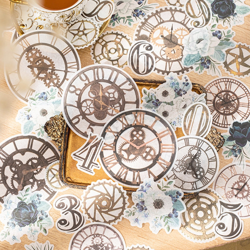 Steampunk Style Washi Stickers - Numbers, Clocks, Gears, Flowers b5
