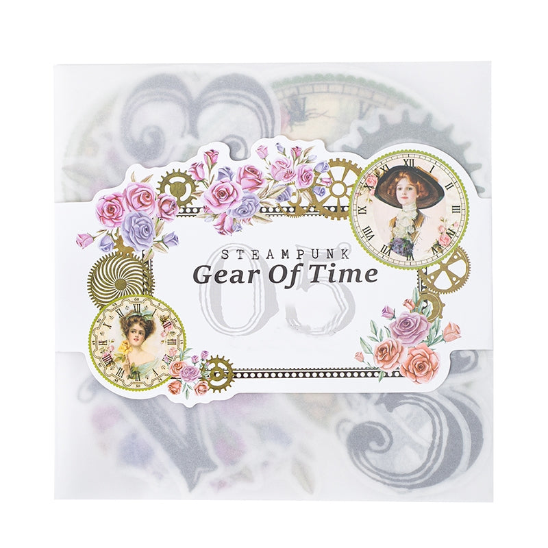 Steampunk Style Washi Stickers - Numbers, Clocks, Gears, Flowers b7