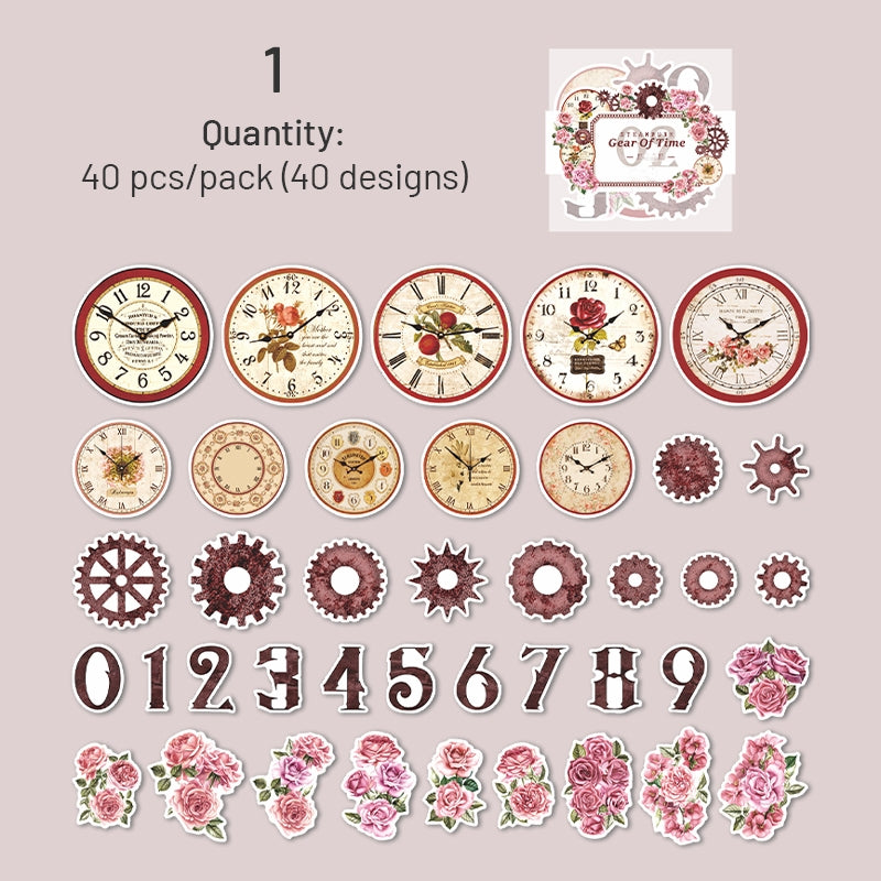 Steampunk Style Washi Stickers - Numbers, Clocks, Gears, Flowers sku-1