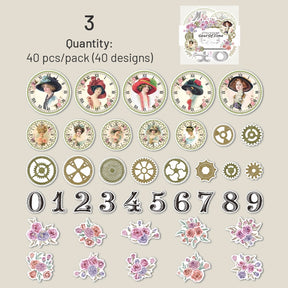 Steampunk Style Washi Stickers - Numbers, Clocks, Gears, Flowers sku-3