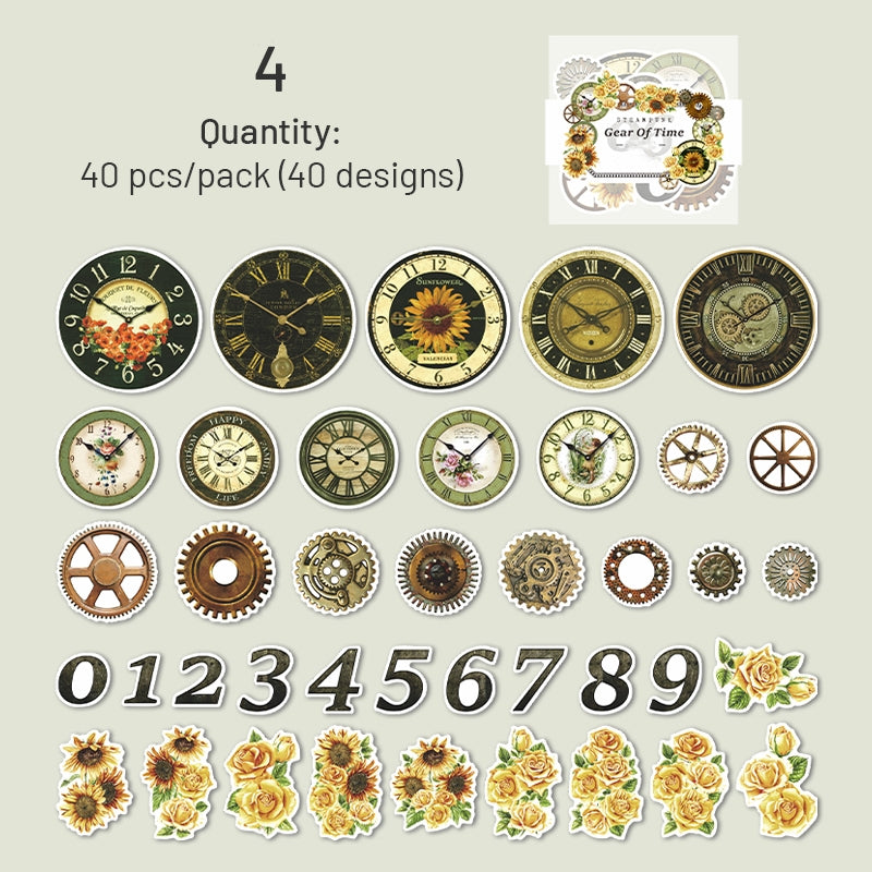 Steampunk Style Washi Stickers - Numbers, Clocks, Gears, Flowers sku-4