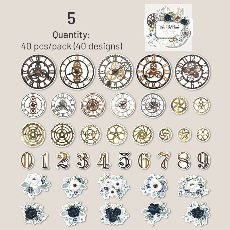 Steampunk Style Washi Stickers - Numbers, Clocks, Gears, Flowers sku-5
