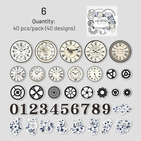 Steampunk Style Washi Stickers - Numbers, Clocks, Gears, Flowers sku-6