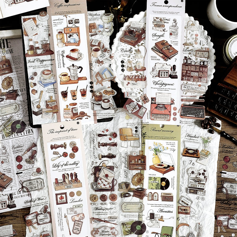 Strip PET Stickers - Wax Seal, Letter, Coffee, Record a