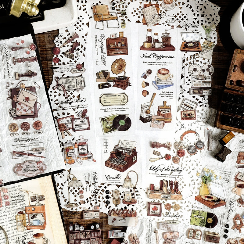 Strip PET Stickers - Wax Seal, Letter, Coffee, Record b