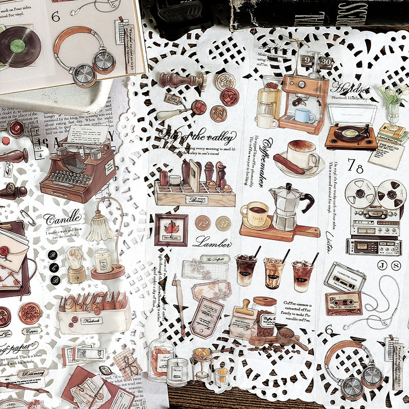 Strip PET Stickers - Wax Seal, Letter, Coffee, Record b4