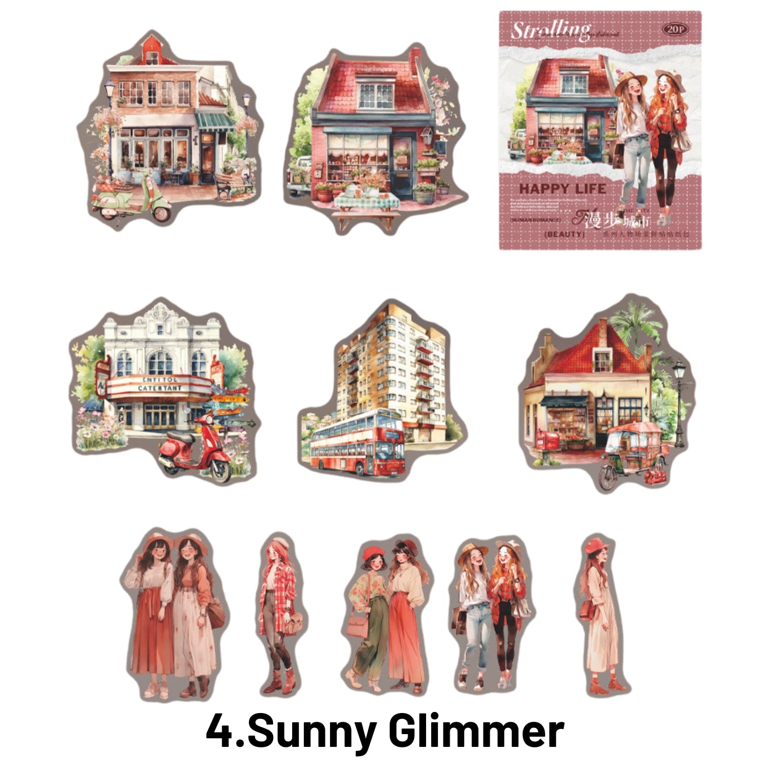 Strolling In The City Series Fashion Character Scene Sticker Pack 24