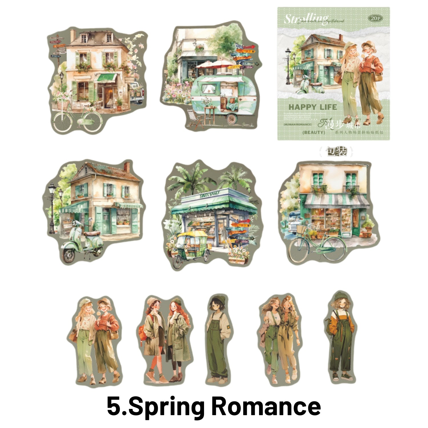 Strolling In The City Series Fashion Character Scene Sticker Pack 25