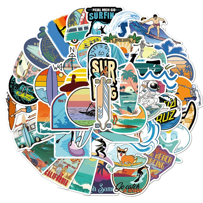 Summer Beach Surfing Sports Vinyl Stickers - Stamprints2