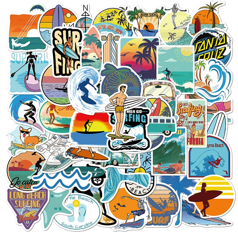 Summer Beach Surfing Sports Vinyl Stickers - Stamprints