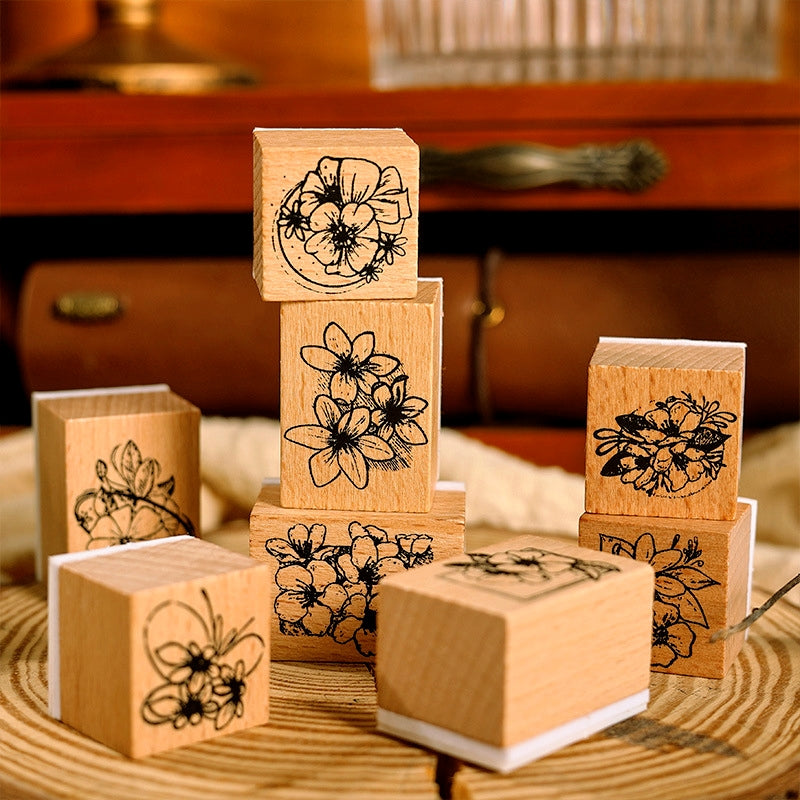 Ready Made Rubber Stamp - Mini Simple Flower Leaf Wooden Rubber Stamp