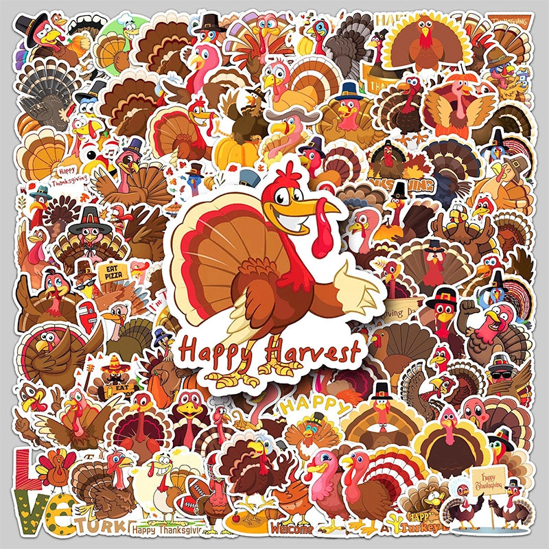 Thanksgiving Turkey Vinyl Sticker 100PCS a