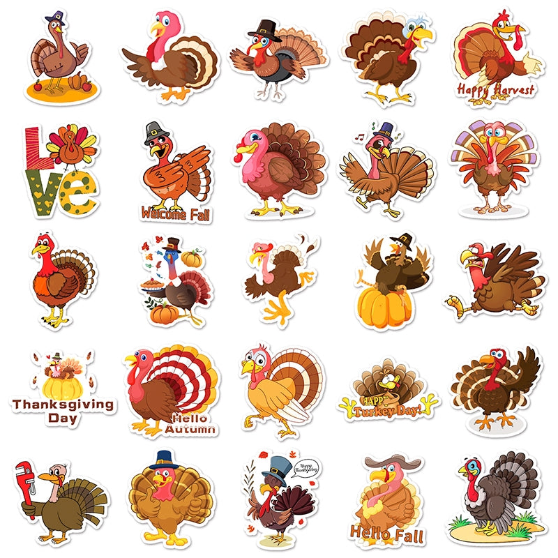 Thanksgiving Turkey Vinyl Sticker 100PCS b3