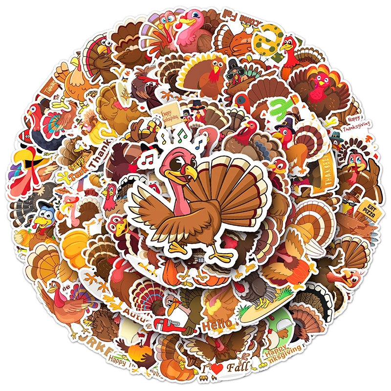Thanksgiving Turkey Vinyl Sticker 100PCS b4