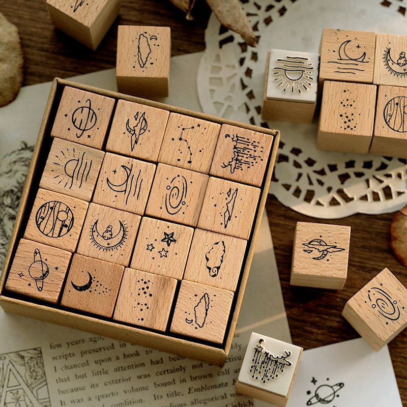 The Moon and Sixpence Series DIY Decorative Wooden Rubber Stamp Set a