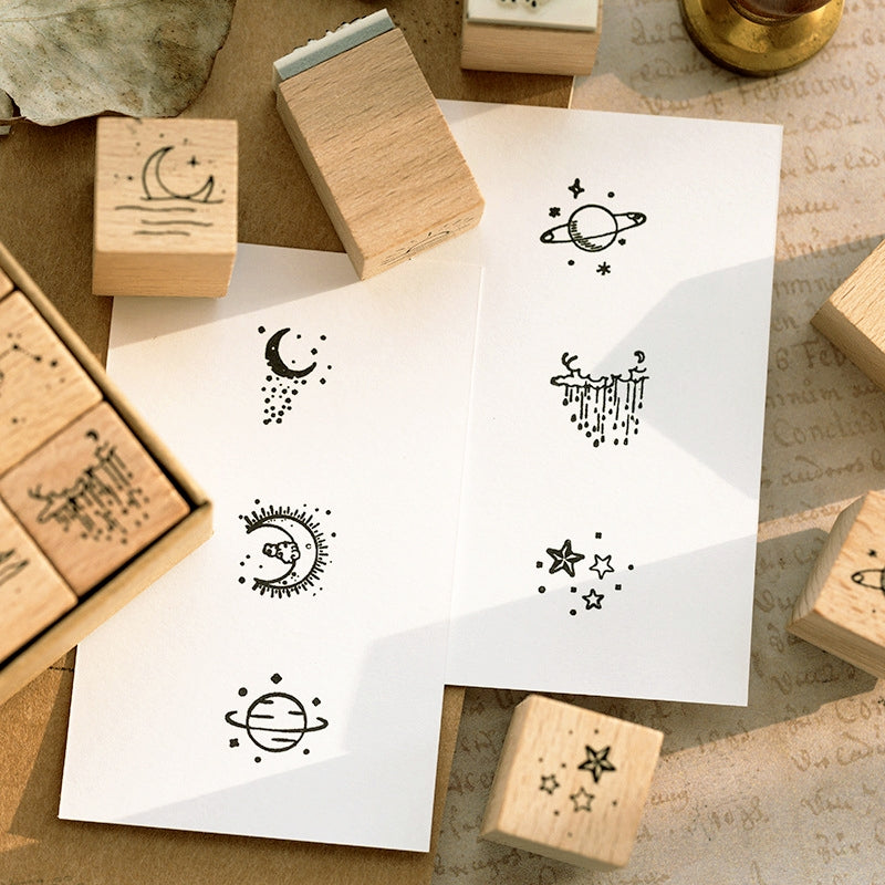The Moon and Sixpence Series DIY Decorative Wooden Rubber Stamp Set b2