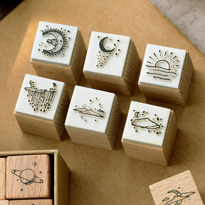 The Moon and Sixpence Series DIY Decorative Wooden Rubber Stamp Set b3