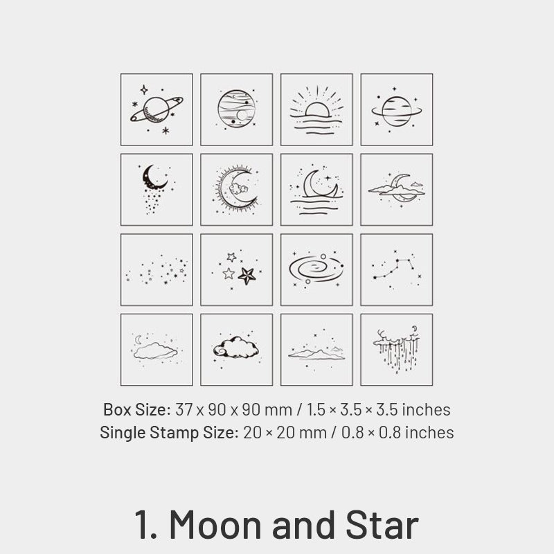 The Moon and Sixpence Series DIY Decorative Wooden Rubber Stamp Set sku-1