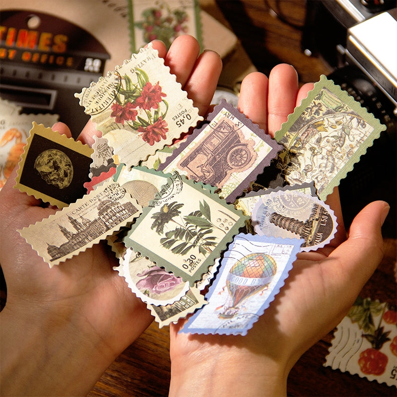 Times Post Office Retro Plant Characters Insect Architecture Stickers b2