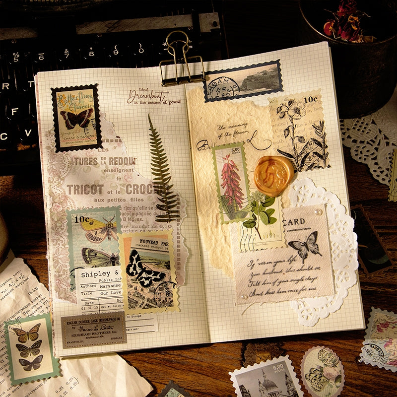 Times Post Office Retro Plant Characters Insect Architecture Stickers b3