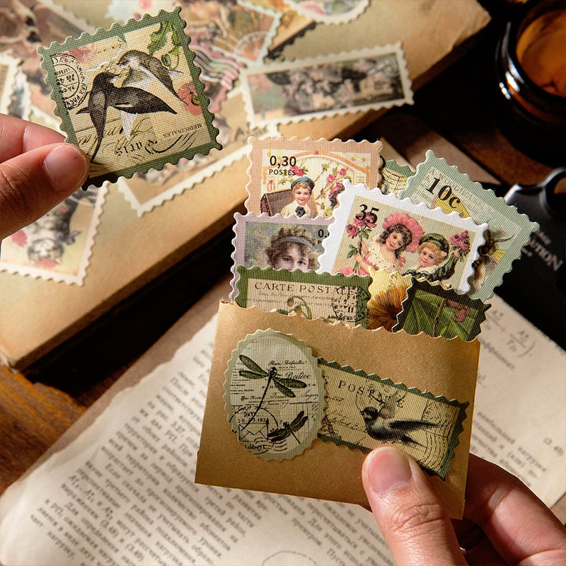 Times Post Office Retro Plant Characters Insect Architecture Stickers b4