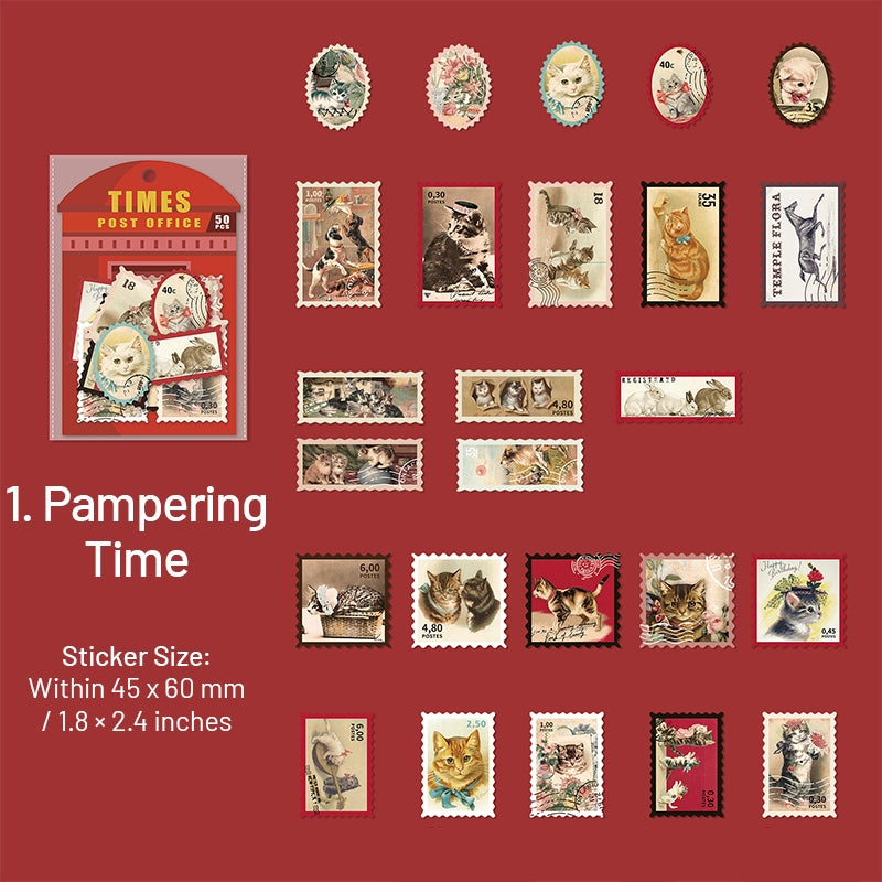 Times Post Office Retro Plant Characters Insect Architecture Stickers sku-1